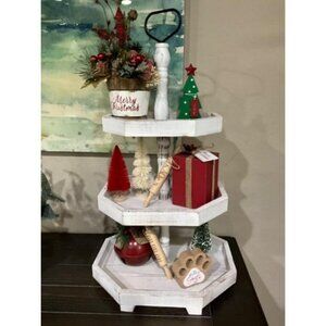 3 Tiered Serving Tray Wooden Farmhouse Decorative Tray, 3 Tier Tray